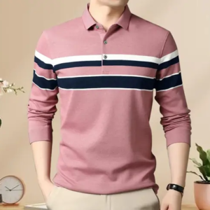 Men's Horizontal Stripes Polo Pink Tshirts