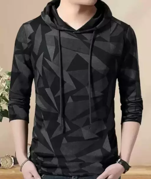 Men Printed Hooded Neck Cotton Blend T-Shirt